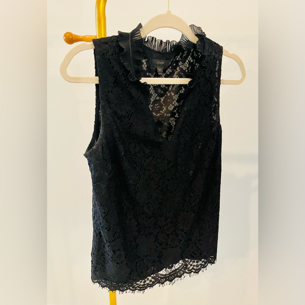 J Crew black lace top. Short sleeve.